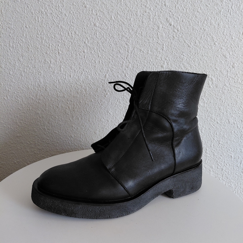 Asos Womens Black Leather Chunky Combat Laced Up Boots